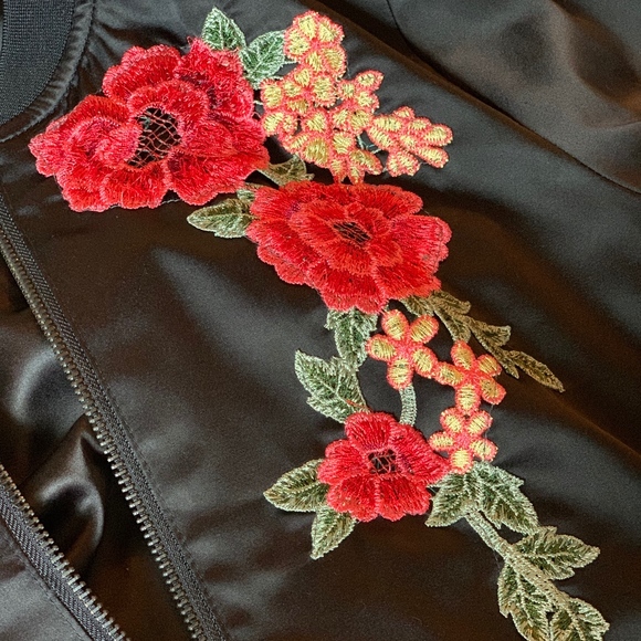 Black Embroidered Satin Bomber by Neiman Marcus - Picture 4 of 4